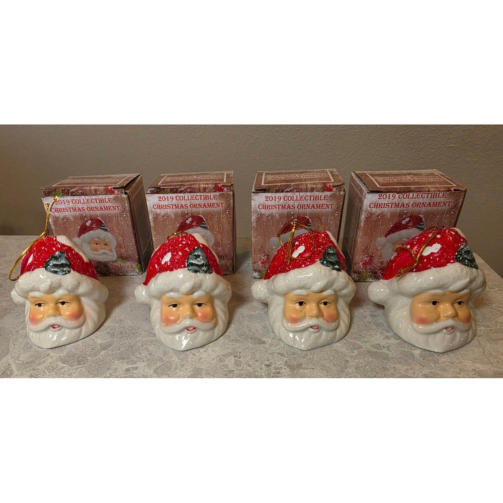 Badcock Home Furniture 2019 Santa Claus Ceramic Bell Ornament Set of 4 NIB